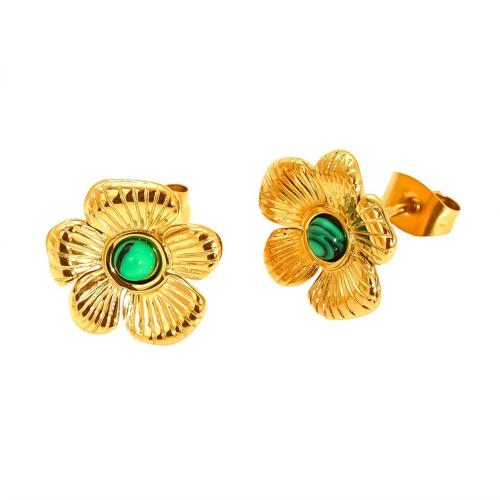 Boucle en acier inoxydable, Acier inoxydable 304, avec turquoise, Plaqué or 18K, bijoux de mode & styles différents pour le choix & pour femme, Vendu par paire