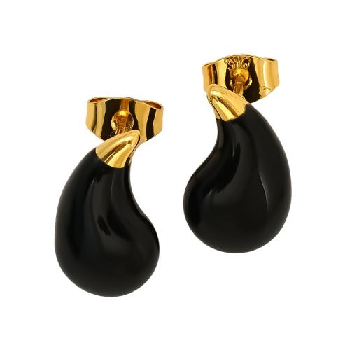 Boucle en acier inoxydable, Acier inoxydable 304, larme, Plaqué or 18K, bijoux de mode & pour femme & émail, plus de couleurs à choisir, Vendu par paire