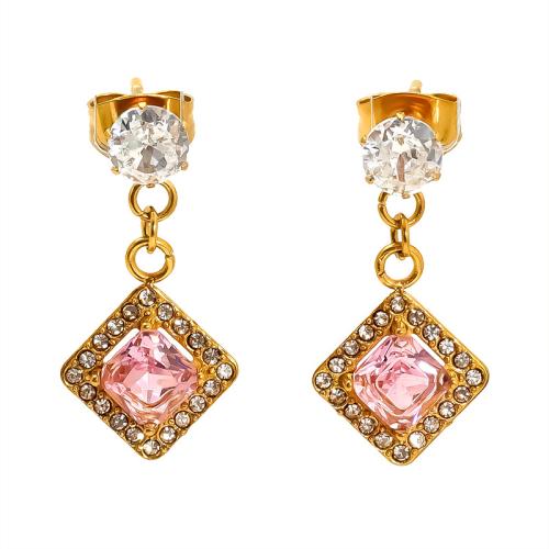 Boucle d'oreille goutte inox, Acier inoxydable 304, Plaqué or 18K, bijoux de mode & pavé de micro zircon & pour femme, plus de couleurs à choisir, Vendu par paire