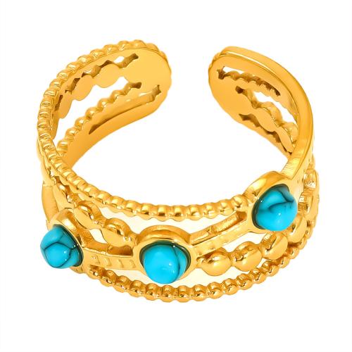 Bague en acier inoxydable, Acier inoxydable 304, avec turquoise, Plaqué or 18K, styles différents pour le choix & pour femme & creux, Vendu par PC