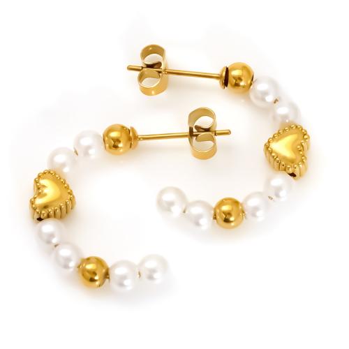 Boucle en acier inoxydable, Acier inoxydable 304, avec perle de plastique, Plaqué or 18K, bijoux de mode & styles différents pour le choix & pour femme, Vendu par paire