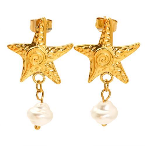 Boucle d'oreille goutte inox, Acier inoxydable 304, avec perle de plastique, Plaqué or 18K, bijoux de mode & styles différents pour le choix & pour femme, Vendu par paire