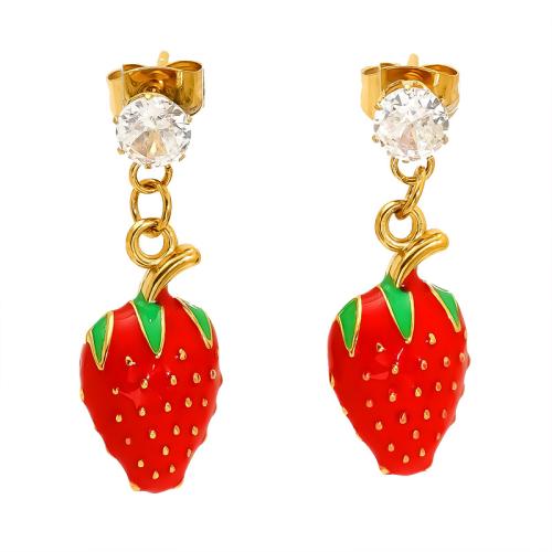 Boucle d'oreille goutte inox, Acier inoxydable 304, avec zircon cubique, Plaqué or 18K, styles différents pour le choix & pour femme & émail, Vendu par paire