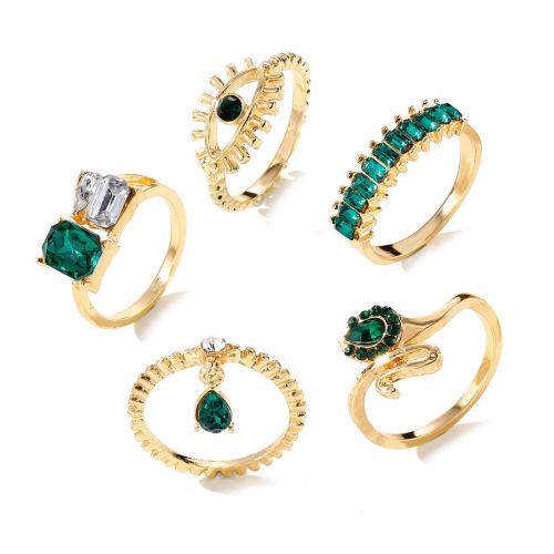 Zinc Alloy Ring Set, plated, fashion jewelry & for woman & with rhinestone 