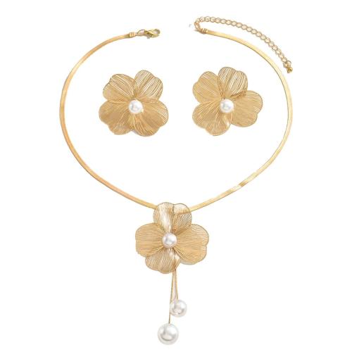 Ensemble de bijoux en cuivre, laiton, Boucle d’oreille stud & collier, avec Plastique ABS perle, bijoux de mode & pour femme, Vendu par fixé