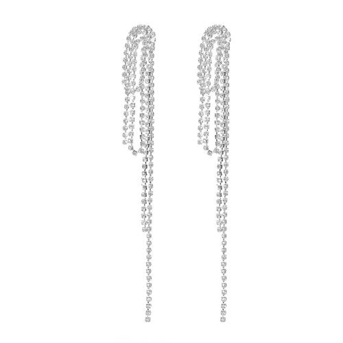 laiton Boucle d'oreille goutte, bijoux de mode & pour femme & avec strass, argent, Vendu par paire