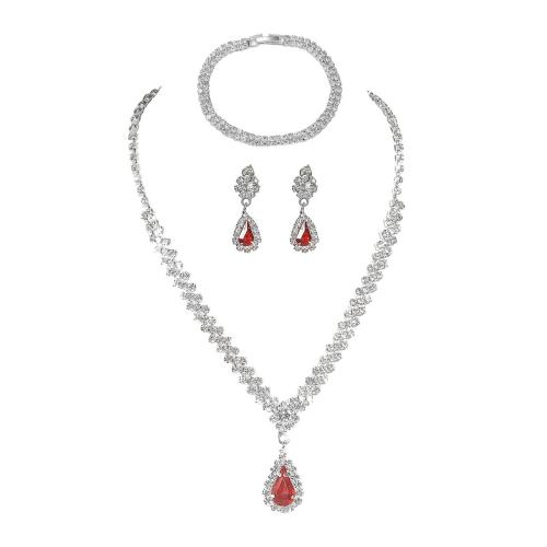 laiton parure de bijoux, Bracelet & boucle d'oreille & collier, bijoux de mode & pour femme & avec strass, plus de couleurs à choisir, Vendu par fixé