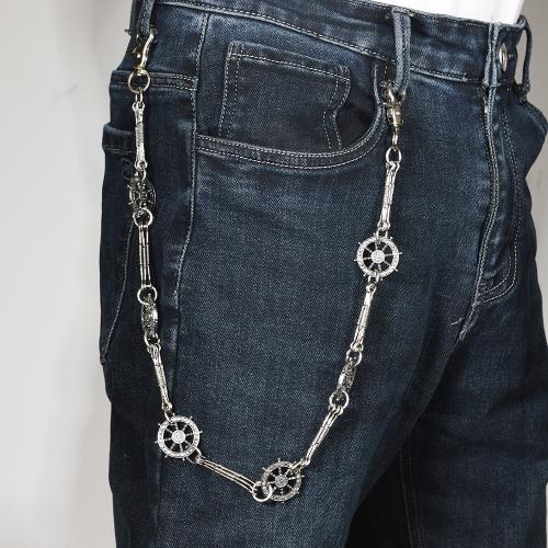 aleación de zinc cadena de cintura, con fundición, Buque de Ruedas, chapado, estilo punky & unisexo, plateado, longitud:aproximado 59 cm, Vendido por UD[