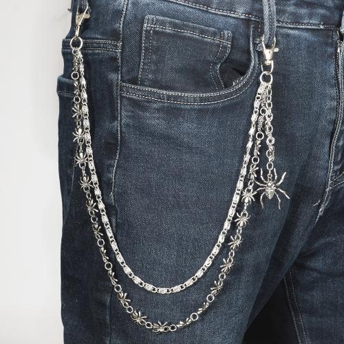 alliage de zinc chaîne de taille, avec fer, araignée, Placage, Halloween Design & Double couche & unisexe, argent, Vendu par PC[