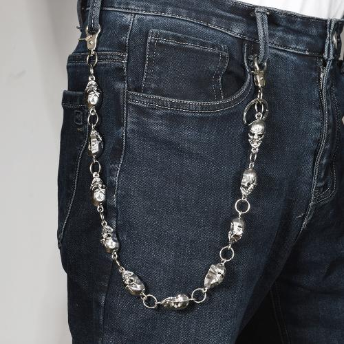 alliage de zinc chaîne de taille, avec fer, crane, Placage, Halloween Design & le style de punk & unisexe, argent Environ 55 cm, Vendu par PC[