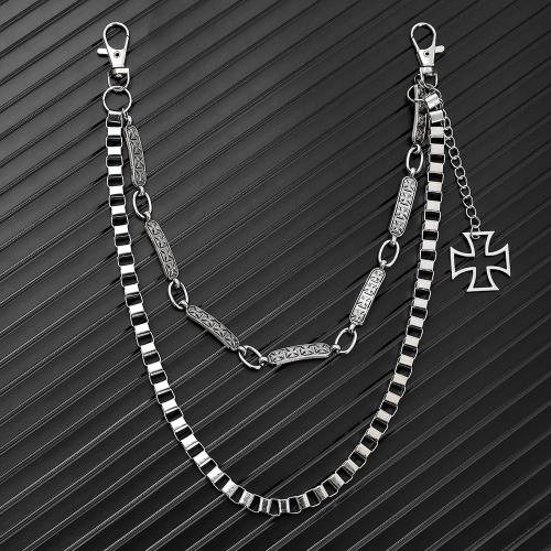 alliage de zinc chaîne de taille, avec fer, croix, Placage, Double couche & le style de punk & unisexe, argent, Vendu par PC[