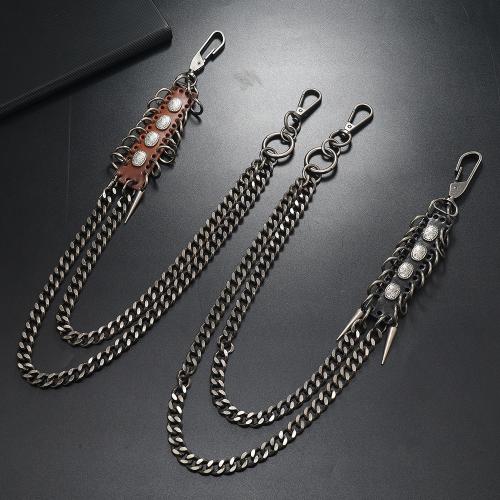 alliage de zinc chaîne de taille, avec cuir de peau de vache & fer, Placage, Double couche & le style de punk & unisexe, plus de couleurs à choisir, Vendu par PC[