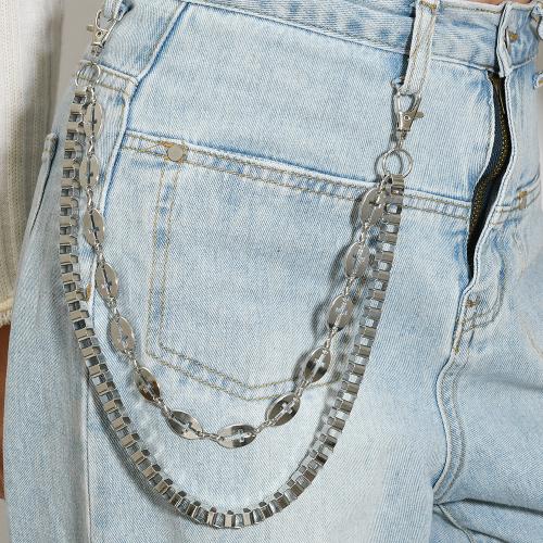 alliage de zinc chaîne de taille, avec fer, Placage, Double couche & le style de punk & unisexe, argent, Vendu par PC[