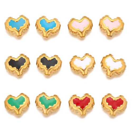 エナメル質のステンレス　ペンダント, 304ステンレススチール, ハート形, ゴールドメッキ, DIY & ダブルホール, 無色, 5パソコン/バッグ, 売り手 バッグ