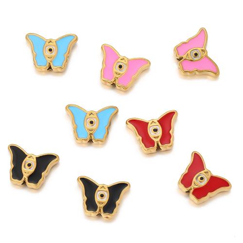 Stainless Steel Beads, 304 Stainless Steel, Butterfly, gold color plated, DIY & enamel 
