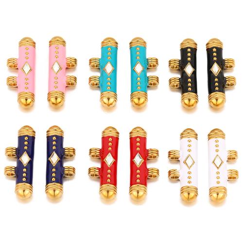 Acier inoxydable 304 Pendentif, Placage de couleur d'or, DIY & pavé de micro zircon & émail & double trou, plus de couleurs à choisir Vendu par sac[