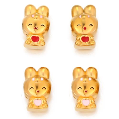 Stainless Steel Beads, 304 Stainless Steel, Rabbit, gold color plated, DIY & enamel 