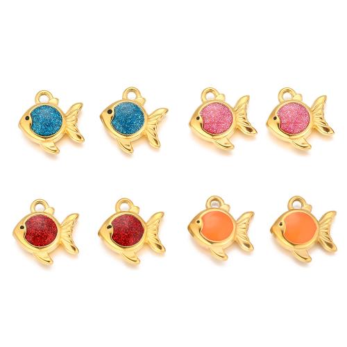 Acier inoxydable 304 Pendentif, poisson rouge, Placage de couleur d'or, DIY & émail, plus de couleurs à choisir Vendu par sac