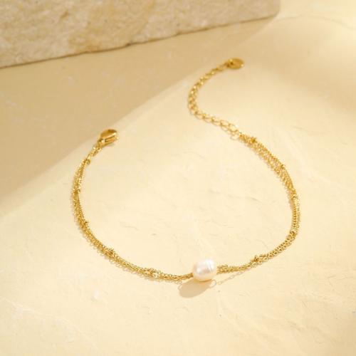 Edelstahl Fußkettchen Schmuck, 304 Edelstahl, mit Kunststoff Perlen, 18K vergoldet, Modeschmuck & verschiedene Stile für Wahl & für Frau, verkauft von PC