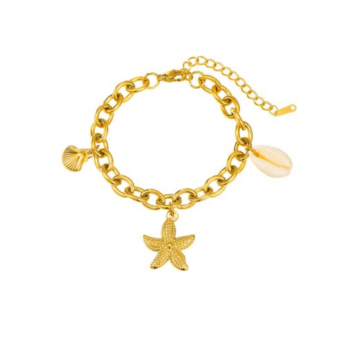 Acier inoxydable 304 bracelet, avec coquille, Plaqué or 18K, bijoux de mode & pour femme, Vendu par PC