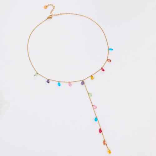 304ステンレススチール フリンジ ネックレス, とともに キュービックジルコニア, メッキ, ファッションジュエリー & 女性用, 無色, 売り手 パソコン