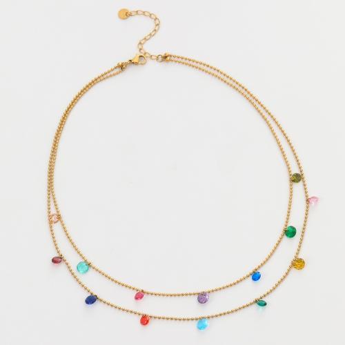 304ステンレススチール ネックレス, とともに キュービックジルコニア, メッキ, ダブルレイヤー & ファッションジュエリー & 女性用, 無色, 売り手 パソコン