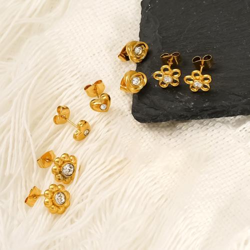 Boucle en acier inoxydable, Acier inoxydable 304, Plaqué or 18K, styles différents pour le choix & pavé de micro zircon & pour femme, Vendu par paire