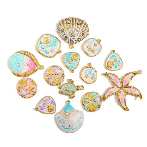 Pendentifs en acier inoxydable émail, Acier inoxydable 304, avec perle de plastique, Plaqué or 18K, DIY & styles différents pour le choix, plus de couleurs à choisir Vendu par sac[