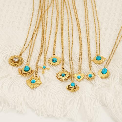 ステンレス鋼のジュエリーネックレス, 304ステンレススチール, とともに ターコイズ, 18Kゴールドメッキ, ファッションジュエリー & 異なるスタイルを選択 & 女性用, 売り手 パソコン