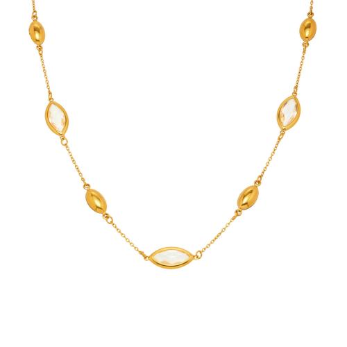ステンレス鋼のジュエリーネックレス, 304ステンレススチール, とともに ガラスストーン, ゴールドメッキ, ファッションジュエリー & 女性用, 無色, 売り手 パソコン