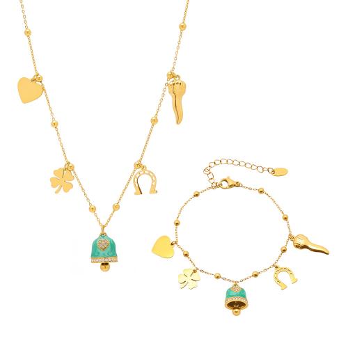 Bijoux strass en acier inoxydable Set, Acier inoxydable 304, Plaqué d'or 18K, styles différents pour le choix & pour femme & émail & avec strass, plus de couleurs à choisir, Vendu par PC