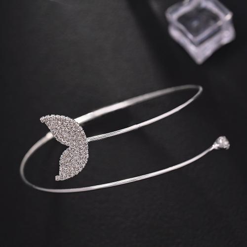 Ouverture Bracelets en cuivre, laiton, avec Alliage de cuivre, DIY & avec strass, argent, Vendu par PC