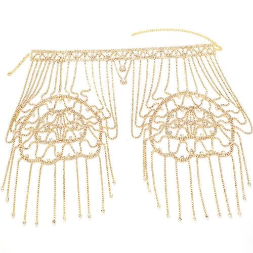 Kupferlegierung Schulter-Ketten, plattiert, Modeschmuck & für Frau & mit Strass, goldfarben, verkauft von PC