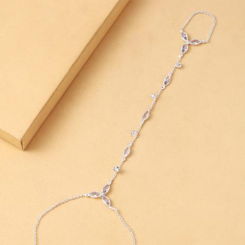 Copper Alloy Bracelet Ring, plated, fashion jewelry & for woman & with rhinestone, silver color 