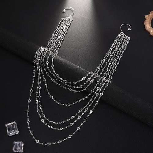 Aleación de cobre Envoltura de pendientes, chapado, Joyería & para mujer & con diamantes de imitación, plateado, Vendido por UD