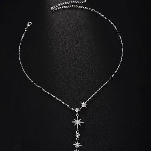 Alliage de cuivre collier, Placage, bijoux de mode & pour femme & avec strass, argent, Vendu par PC