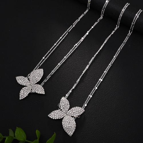 Alliage de cuivre collier, Placage, Double couche & bijoux de mode & pour femme & avec strass, plus de couleurs à choisir, Vendu par PC