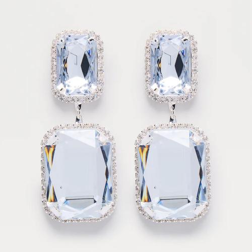 Alliage de cuivre Boucle d'oreille goutte, Placage de couleur argentée, bijoux de mode & pour femme & avec strass, Vendu par PC