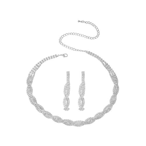 laiton parure de bijoux, boucle d'oreille & collier, bijoux de mode & pour femme & avec strass, Vendu par fixé