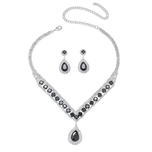 Ensemble de bijoux en cuivre, laiton, boucle d'oreille & collier, bijoux de mode & pour femme & avec strass, Vendu par fixé