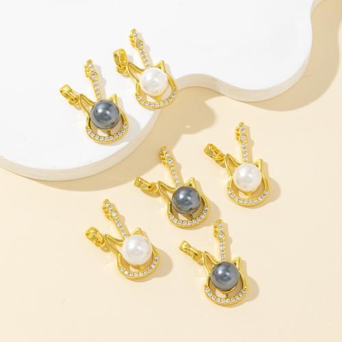 Messing Anhänger, mit Muschelkern, Gitarre, plattiert, DIY & mit Strass, keine, verkauft von PC