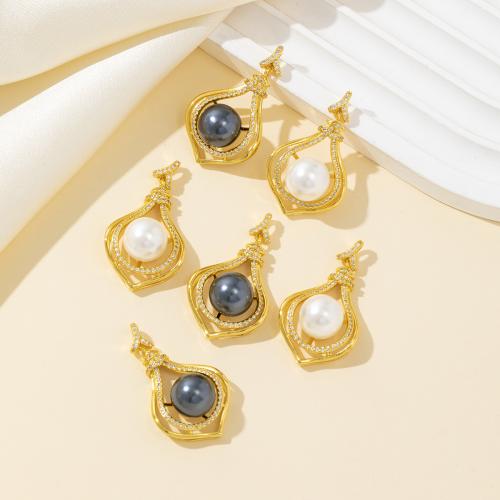 Natural Freshwater Shell Pendants, Brass, with Shell Pearl, plated, DIY & with rhinestone 