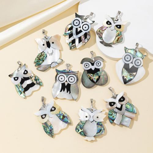 Colgante de concha de abulón, Nácar, con Nácar de Abulón & acero inoxidable 304, Búho, chapado, Bricolaje, más colores para la opción, Vendido por UD