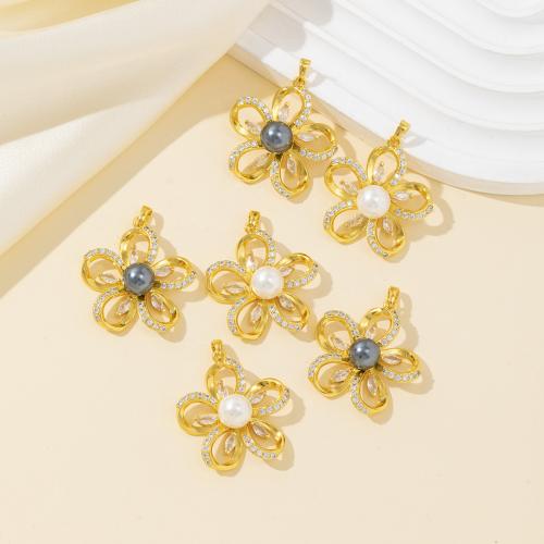 Messing Anhänger, mit Muschelkern, Blume, plattiert, DIY & mit Strass, keine, verkauft von PC