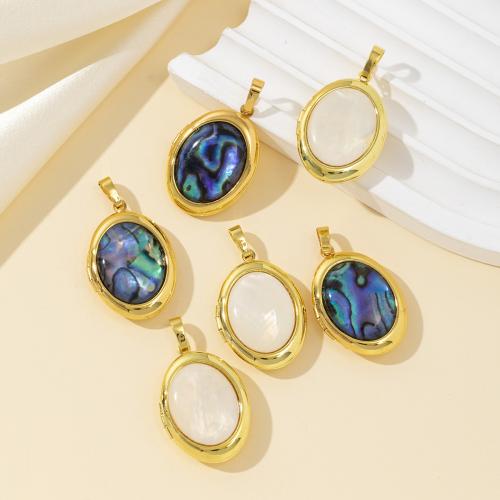 Natural Freshwater Shell Pendants, with Zinc Alloy, Ellipse, plated, DIY 
