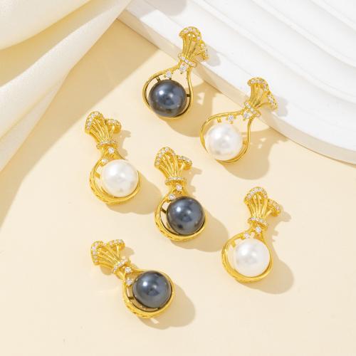 Natural Freshwater Shell Pendants, Brass, with Shell Pearl, plated, DIY & with rhinestone 