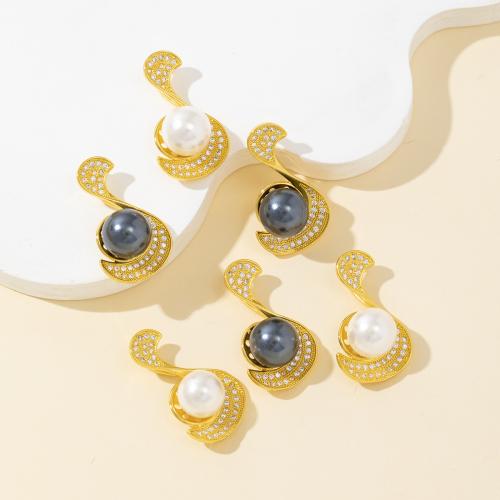 Natural Freshwater Shell Pendants, Brass, with Shell Pearl, Swan, plated, DIY & with rhinestone 