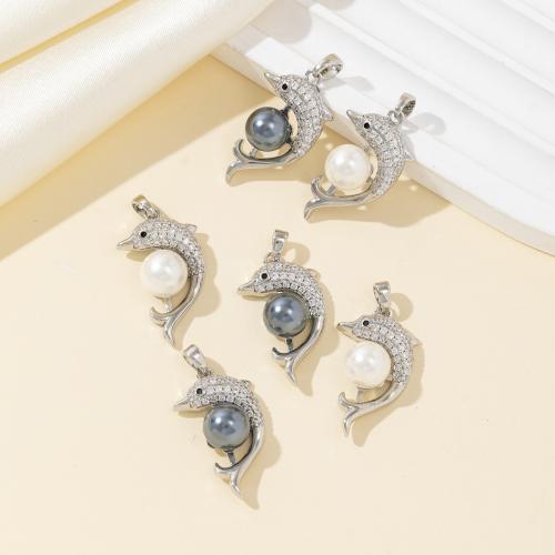 Strass Messing Anhänger, mit Muschelkern, Dolphin, plattiert, DIY & mit Strass, keine, verkauft von PC