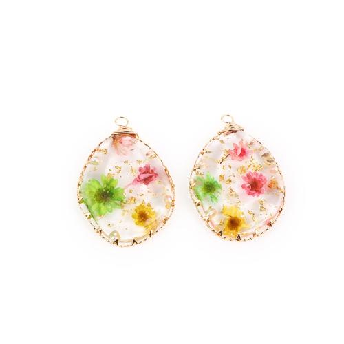 Bijoux pendentifs en laiton, avec Fleurs séchées & résine & perle de plastique, larme, Placage, DIY, plus de couleurs à choisir Vendu par PC[