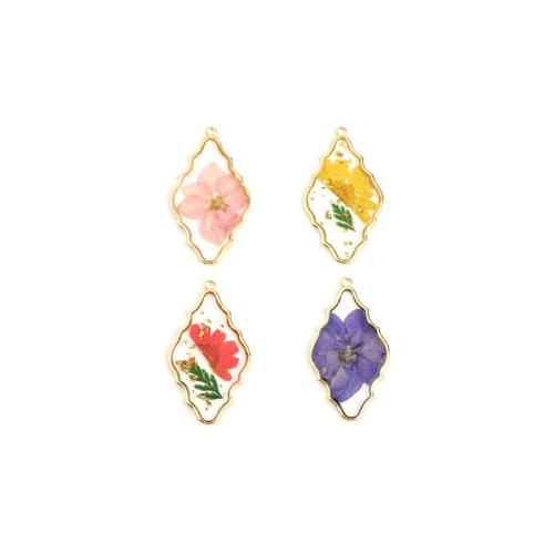 Bijoux pendentifs en Zinc alliage , alliage de zinc, avec Autocollant époxyde & Fleurs séchées, Losange, Placage, DIY, plus de couleurs à choisir Vendu par PC